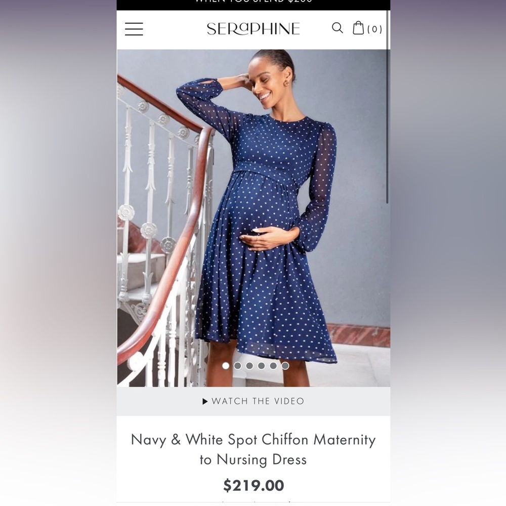 Navy & White Spot Chiffon Maternity to Nursing Dress